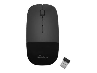 MediaRange MROS215 - Mus - optisk - 3 knapper - trådløs - 2.4 GHz - USB trådløs mottaker - skinnende svart