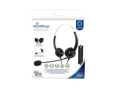MediaRange MROS304 - Hodesett - on-ear - kablet - USB - svart, sølv