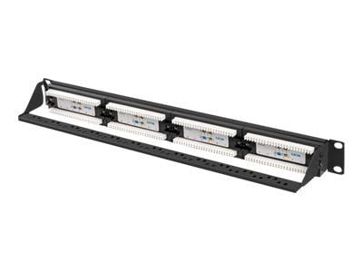 Lanberg PPUA-1024-B - Koblingspanel - rackmonterbar - CAT 6a - UTP - RJ-45 X 24 - RAL 9004, svart - 1U - 19"