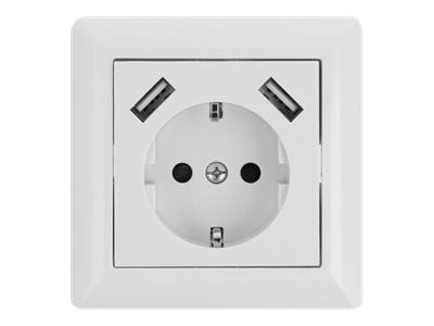DeLOCK 11473, 2 x USB + CEE 7/3, Valkoinen, Muovi, 250 V, 0,2 A, 50 Hz