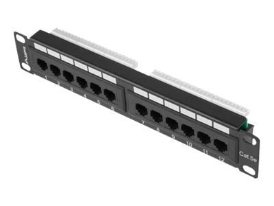 Lanberg PPU5-9012-B - Koblingspanel - rackmonterbar - CAT 5e - UTP - RJ-45 X 12 - RAL 9004, svart - 1U - 10"
