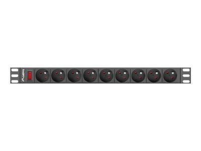 Lanberg PDU-09F-0300-BK, Perus, 1U, Vaaka, Alumiini, Muovi, Musta, Harmaa, 9 AC-pistorasia(a)