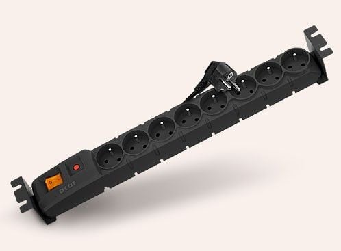 HSK DATA acar S8 FA RACK, 8 AC-pistorasia(a), 230 V, 50 Hz, 10 A, Musta, Muovi