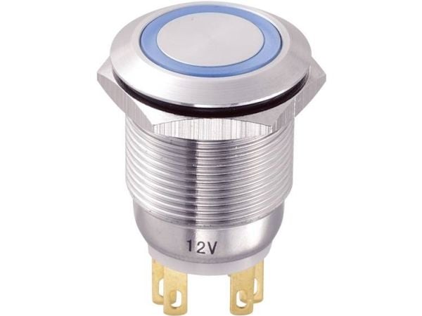 Conrad LAS1-GQ-11E/B/12V Vandalsikker trykkbryter 250 V/AC 3 A 1 x Av/På, Blå, Rustfritt stål, Rustfritt stål, 250 V, 3 A