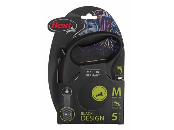 Flexi Black Design M, Koira, Sisäänvedettävä hihna, Musta, Vihreä, Nauha, 25 kg, Yksivärinen