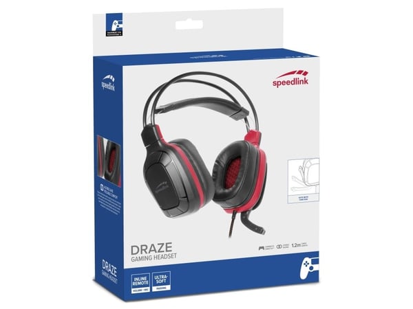 SPEEDLINK Draze Gaming, Koblet med ledninger (ikke trådløs), Spilling, 20 - 10000 Hz, 295 g, Hodesett, Sort, Rød