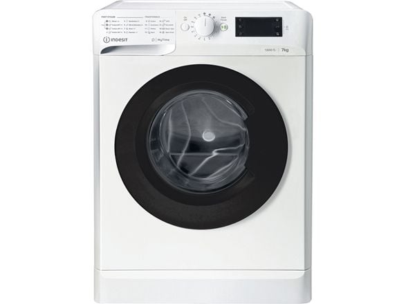 Indesit vaskemaskin MTWE 71252 WK EE energiklasse E, frontlaster, kapasitet 7 kg, 1200 o/min, dybde 54 cm, bredde 59,5 cm, display, store tall, hvit