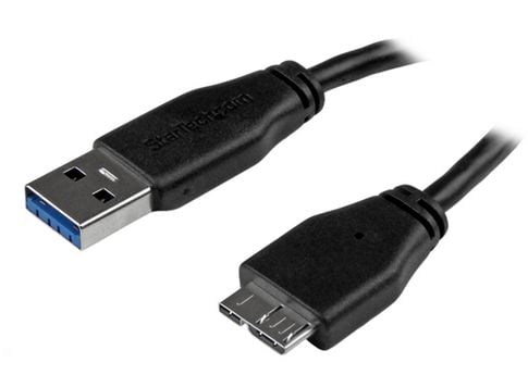 StarTech 0.5m 20in Slim USB 3.0 A to Micro B Cable M/M - Mobile Charge Sync USB 3.0 Micro B Cable for Smartphones and Tablets (USB3AUB50CMS) - USB-...