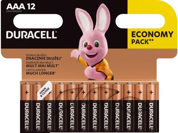 Duracell 5000394203389, Engangsbatteri, AAA, Alkalinsk, 1,5 V, 12 stykker, Sort, Bronse, Sølv