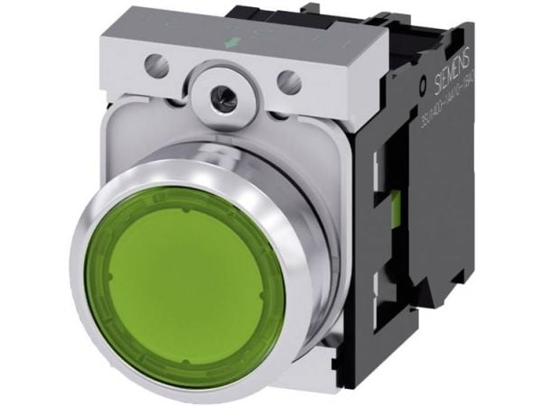 Siemens 3SU11520AB401BA0 3SU1152-0AB40-1BA0 Kevyt painonappi Eturengas metallia, kiiltävä, ohjauspainike tasainen Vihreä 1 kpl