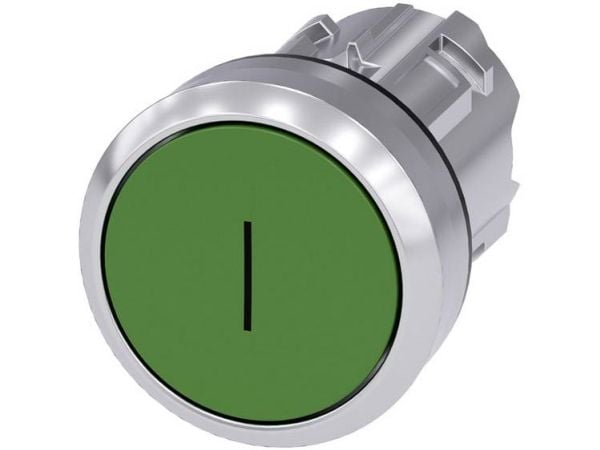 Siemens 3SU10500AB400AC0 3SU1050-0AB40-0AC0 Painike Eturengas metallia, kiiltävä, pyöreä Painike hopea, vihreä 1 kpl