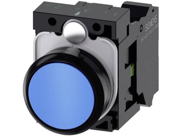 Siemens 3SU11000AB503BA0 3SU1100-0AB50-3BA0 Painike Eturengas muovi, Pyöreä painike Musta, Sininen 1 kpl
