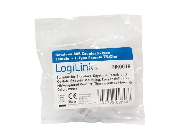 LogiLink NK0018, Platt, Vit, F-kontakt, F-kontakt, Honkoppling, Honkoppling