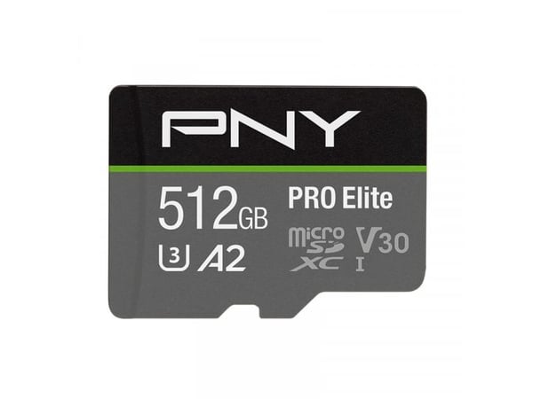 PNY PRO Elite microSDXC 512GB, 512GB, MicroSDXC, Class 10, 100MB/s, 90MB/s, Class 3 (U3)