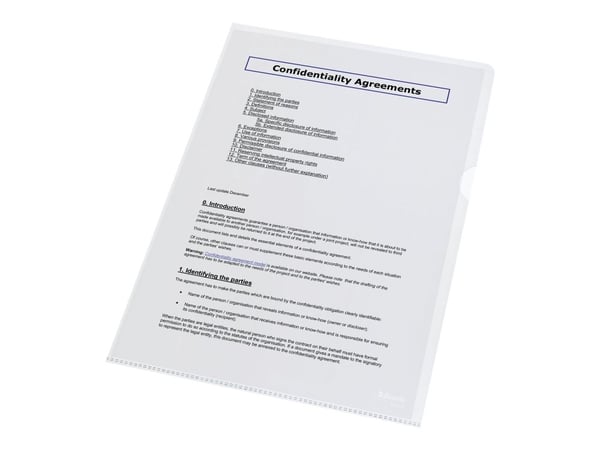 Esselte - L-formet mappe - for A4 (210 x 297 mm) - gjennomsiktig (en pakke 100)