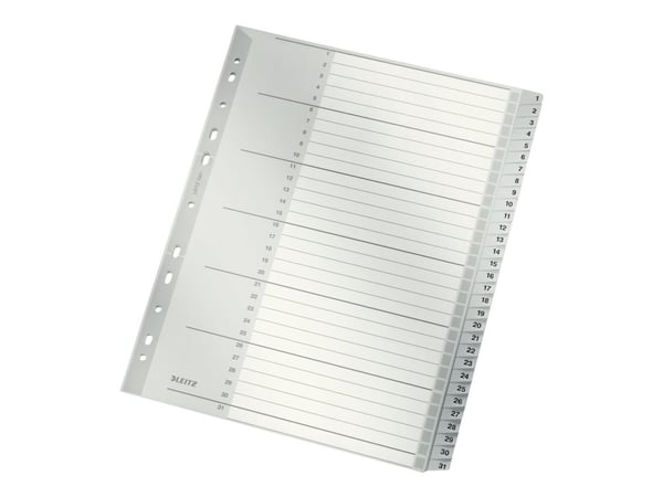 Leitz - Inndeler - 31 deler - fortrykt: 1-31 - for A4 (210 x 297 mm) - med fliker - grå