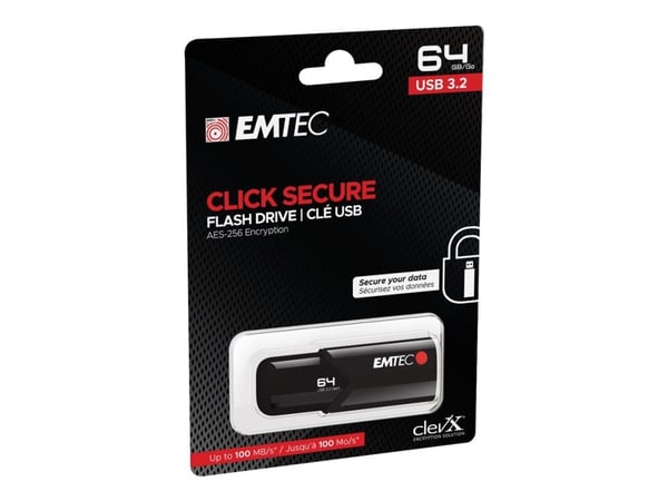 EMTEC B120 Click Secure 3.2 - USB flash-enhet - krypterat - FIPS 140-2 - 64 GB - USB 3.2 Gen 2