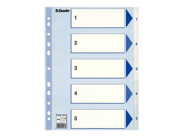 Esselte - Inndeler - 5 deler - fortrykt: 1-5 - for A4 (210 x 297 mm) - med fliker - hvit