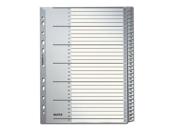 Leitz - Inndeler - 31 deler - fortrykt: 1-31 - for A4 (210 x 297 mm) - med fliker - grå