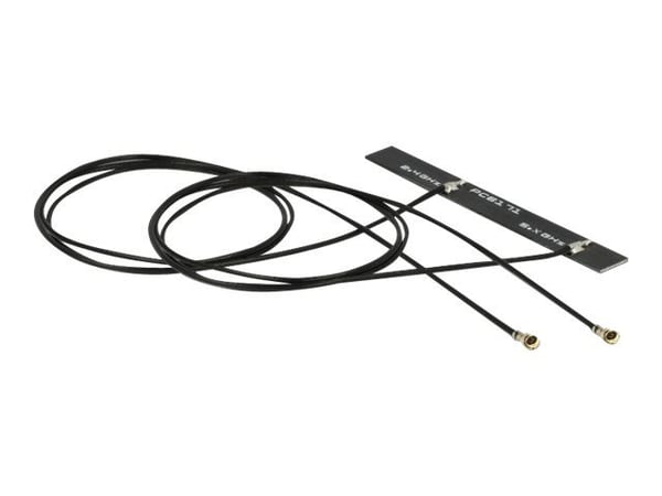 Delock WLAN 802.11 ac/a/h/b/g/n Twin - Antenne - PCB - Wi-Fi - 5 dBi - innendørs, intern, klebemontering - svart