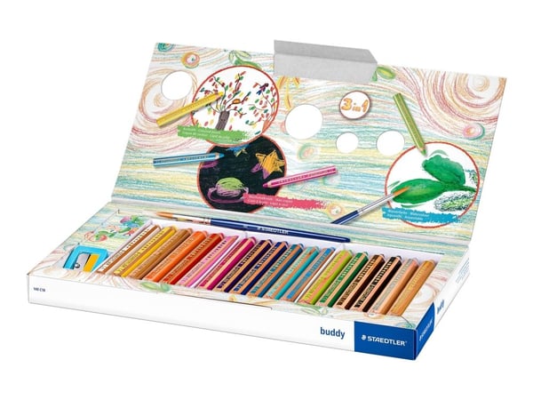 STAEDTLER buddy 3 in 1 - Fargeblyant - voks - for glass, kartong - assorterte farger - 9.5 mm (en pakke 18)