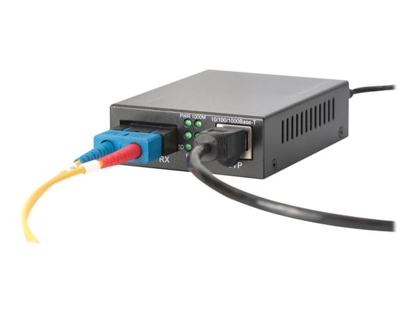 DIGITUS Professional DN-82160 - Fibermedieomformer - 1GbE - 1000Base-LX, 1000Base-T, 100Base-TX, 10Base-T - SC-enkeltmodus / RJ-45 - opp til 20 km ...
