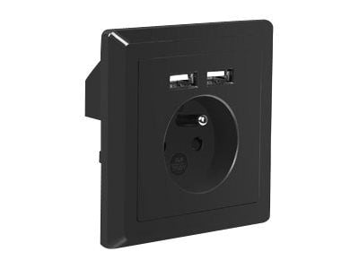 Lanberg - Strømsokkel-pistorasia - 2P+E - Tyyppi E, USB - med lukkere - 1 jengi - 1 strømsokkel, 2 USB-sokler - 2.1 A - grå, sort, RAL 7021