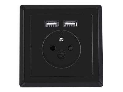 Lanberg - Strømsokkel-pistorasia - 2P+E - Tyyppi E, USB - med lukkere - 1 jengi - 1 strømsokkel, 2 USB-sokler - 2.1 A - grå, sort, RAL 7021