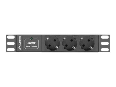 Lanberg PDU-03F-0200-BK - Tehonjakoyksikkö (räkkiversio) - AC 230 V - 4000 Watt - tulo: CEE 7/4/CEE 7/7 - lähtöliittimet: 3 (tyyppi F) - 1U - 10" -...