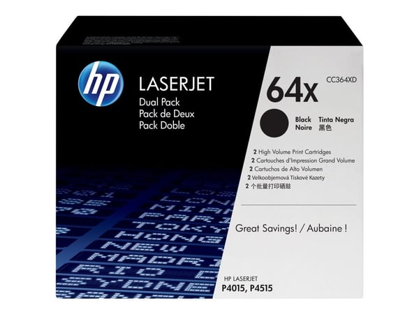 HP 64X - 2-pack - Høy ytelse - svart - original - LaserJet - tonerpatron (CC364XD) - for LaserJet P4015dn, P4015n, P4015tn, P4015x, P4515n, P4515tn...