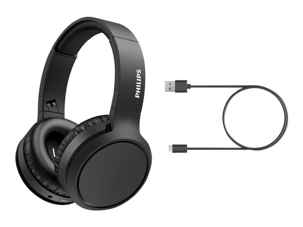 Philips TAH5205BK - Hodetelefoner med mikrofon - full størrelse - Bluetooth - trådløs - svart