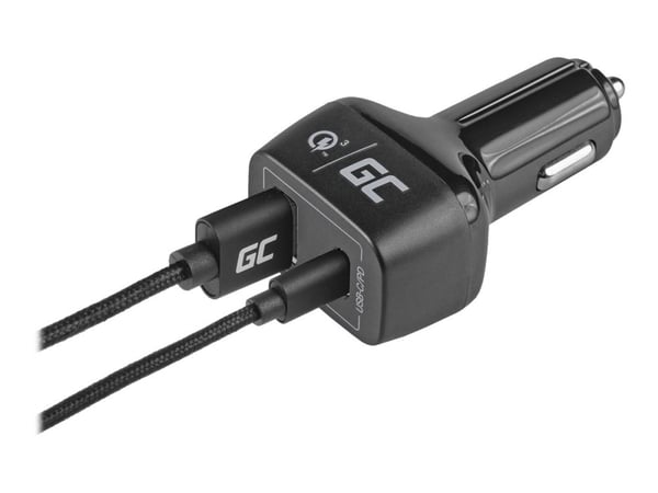 Green Cell - Bilstrømadapter - 42 watt - PD, QC 3.0 - 2 utgangskontakter (USB, USB-C) - svart