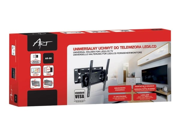 ART AR-86 - Konsol - justerbar arm - för LCD-TV - metall - svart - skärmstorlek: 32"-63" - väggmonterbar