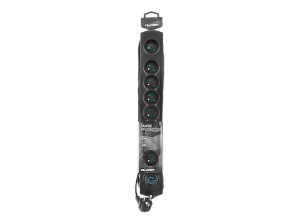 Qoltec - Overspenningsavleder - AC 230 V - 3680 watt - utgangskontakter: 8 - 1.8 m kabel - Europa - svart