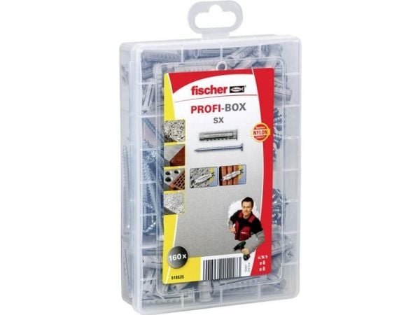 Fischer 518525, Skrue- og veggpluggsett, Lettbetong, Murstein, Betong, Gipsblokk, Nylon, 160 stykker, 50 Expansion plugs SX 6 x 30, 30 Expansion pl...