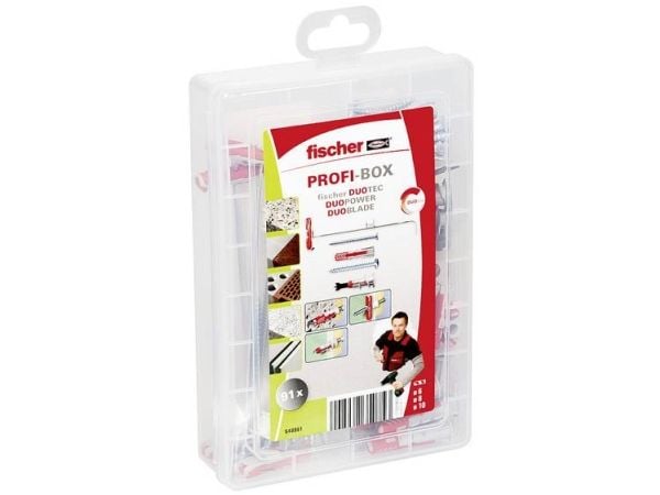 Fischer 548861, Skrue- og veggpluggsett, Lettbetong, Murstein, Betong, Gipsblokk, Gipsplater, Plast, Tyskland, 91 stykker, 30 x DuoPower 6 x 30, 15...