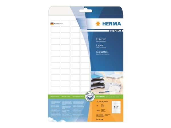 HERMA Premium - Papir - matt - permanent selv-adhesiv - hvit - 25.4 x 16.9 mm 2800 etikett(er) (25 ark x 112) laminerte etiketter