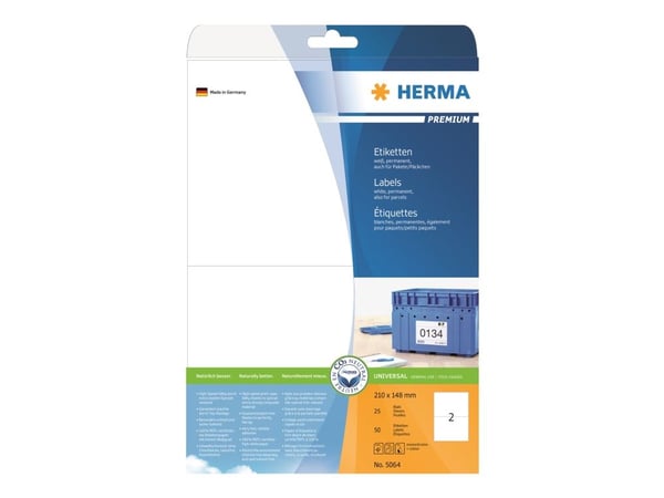 HERMA Premium - Papir - matt - permanent selv-adhesiv - hvit - 210 x 148 mm 50 etikett(er) (25 ark x 2) laminerte etiketter