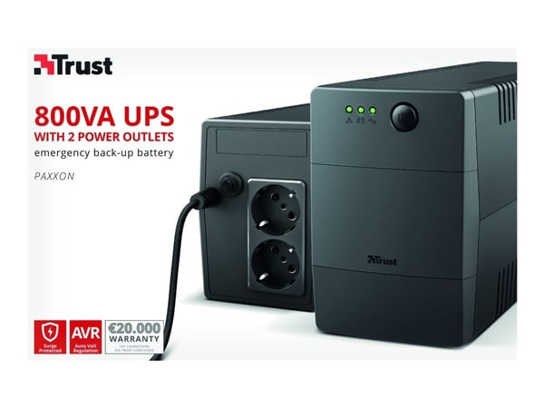 Trust Paxxon - UPS - AC 220-240 V - 480 watt - 800 VA - 9 Ah - USB - utgangskontakter: 2