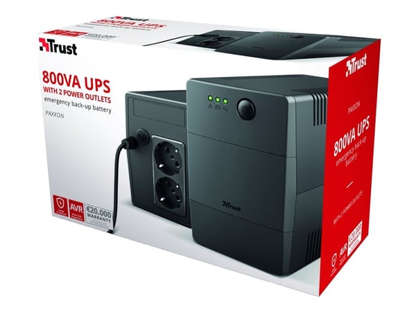 Trust Paxxon - UPS - AC 220-240 V - 480 watt - 800 VA - 9 Ah - USB - utgangskontakter: 2