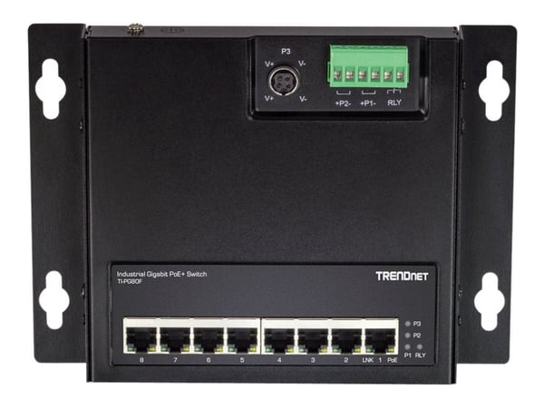 TRENDnet TI-PG80F - Industrial - switch - ikke-styrt - 8 x 10/100/1000 (PoE+) - DIN-skinnemonterbar, veggmonterbar - PoE+ (200 W) - TAA-samsvar