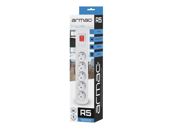 Armac R5 - Pistorasia - AC 230 V - 2300 Watt - tulo: virta - lähtöliittimet: 5 (5 x virta 3-napainen) - 1,5 m johto - harmaa - harmaa
