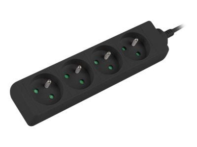Lanberg PS0-04E-0100-IEC-BK, 1 m, 4 AC-pistorasia(a), Sisätila, Tyyppi E, Musta, 10 A