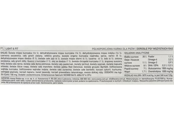 ACANA Dog Light & Fit Recipe tørrfôr 11,4 kg