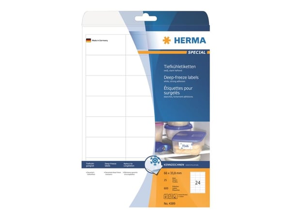 HERMA Special - Hvit - 66 x 33.8 mm 600 etikett(er) (25 ark x 24) permanente selvklebende matte dypfrysepapiretiketter