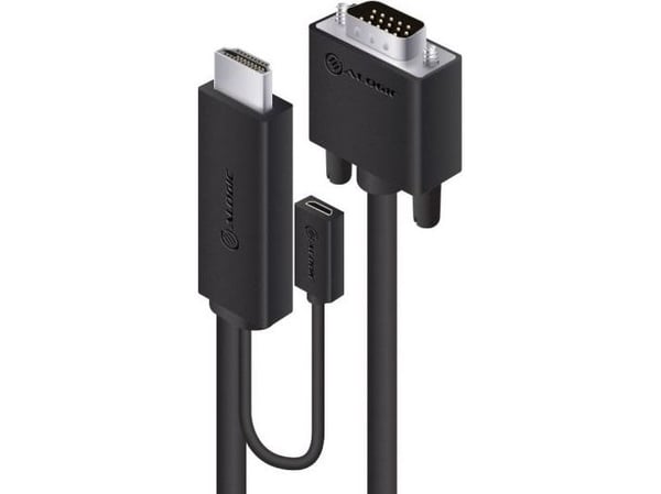 ALOGIC SmartConnect -sarja - Videokaapeli - HDMI, Micro-USB Type B (vain virta) HD-15 (VGA) -uros - 2 m - musta - USB-virtalähde, 1080p-tuki