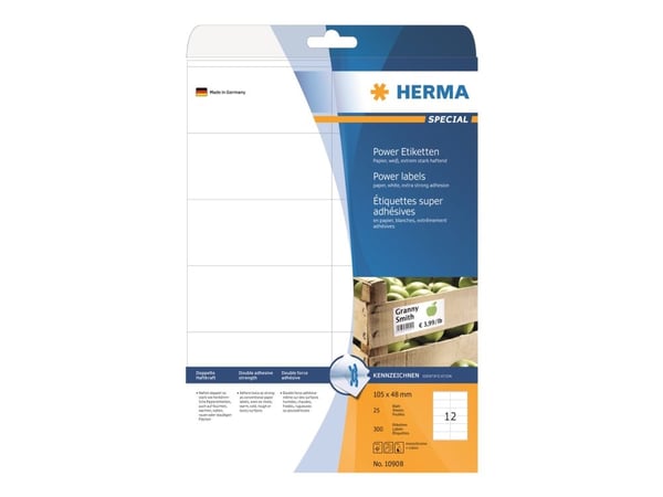 HERMA Special - Papir - matt - selvklebende med ekstra styrke - hvit - 105 x 48 mm 300 etikett(er) (25 ark x 12) merkelapper