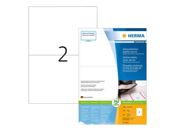 HERMA Special - Matt - selv-adhesiv - hvit - 148 x 105 mm 800 etikett(er) (400 ark x 2) adresselapper