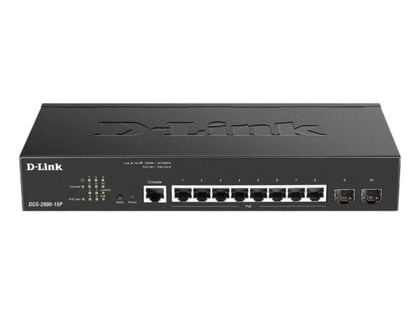 D-Link DGS 2000-10P - Switch - L3 - Styrt - 8 x 10/100/1000 (PoE+) + 2 x kombo for Fast Ethernet/Gigabit SFP - rackmonterbar - PoE+ (65 W)