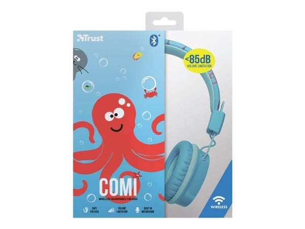 Trust Comi - Hodetelefoner med mikrofon - full størrelse - Bluetooth - trådløs - blå